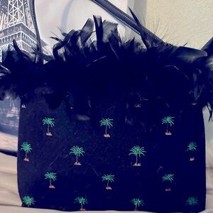 NWOT vintage bag blk embroidered work with black feathers very clean leather tag